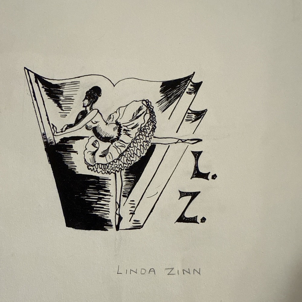 Original pen & ink life drawing of a‎ Ballerina With Initials L. Z. And Signed